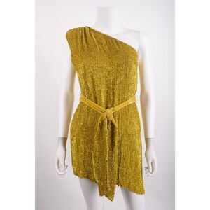 Retrofete Revolve Womens One-Shoulder Mini Sequin Dress Ella XS Gold Yellow NWT